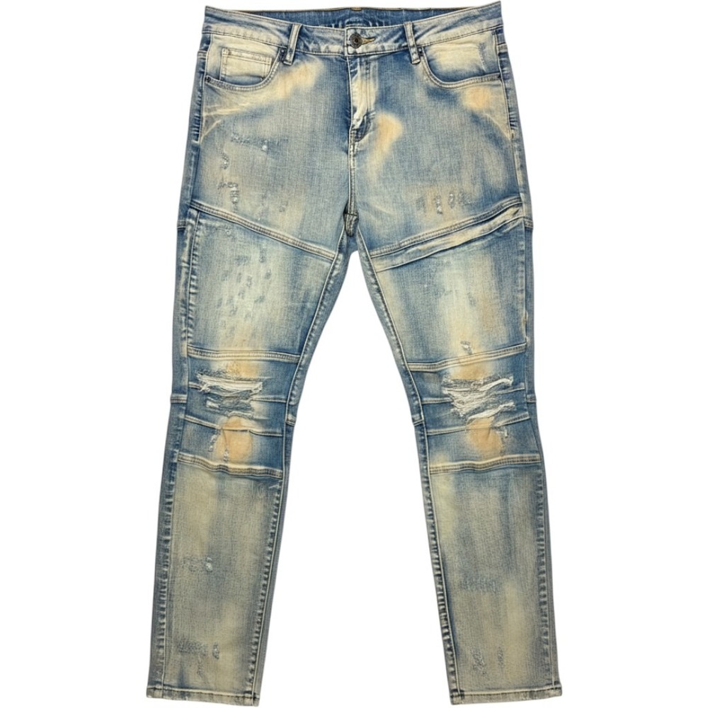 Crysp Denim Kurt Moto Jeans Mens 36 Light Sand Wash Distressed Biker Streetwear